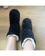 Cute Winter Slippers Couple Floor Socks Non-Slip Velvet Indoor High-Tube Shoes - Black UK Size 7-7.5