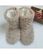 Cute Winter Slippers Couple Floor Socks Non-Slip Velvet Indoor High-Tube Shoes - Khaki UK Size 7-7.5