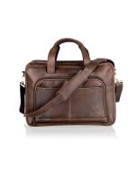 Woodland Leather Large Brown Satchel Briefcase, Flap Over 18.5" Multi Zip Pockets