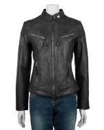 Ladies Classic Black Biker Jacket-8-BLACK