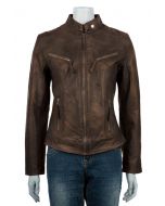 Ladies Classic Brown Biker Jacket-10-BROWN